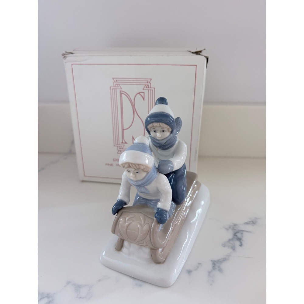 Paul Sebastian Fine‎ Porcelain Children on Sled Figurine 1594 Mexico with Box